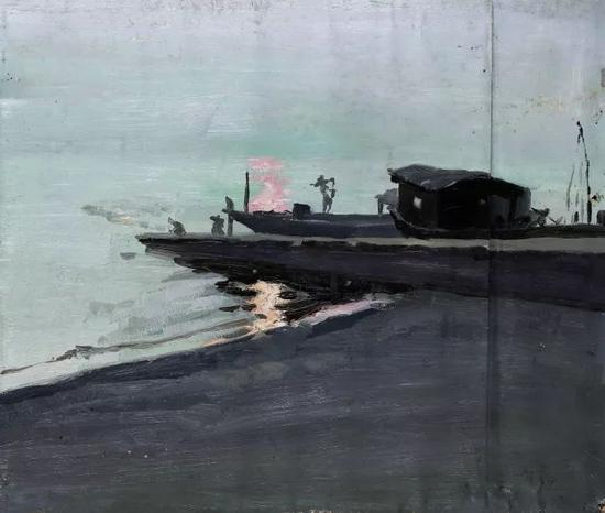 《铜仁锦江写生》纸面油画 39x46cm 1981年