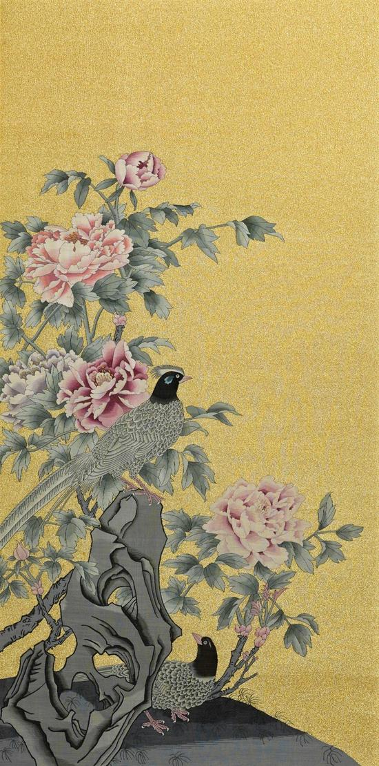 缂丝牡丹锦鸡130×64cm