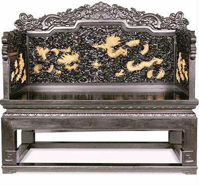 紫檀木嵌黄杨雕云龙纹宝座