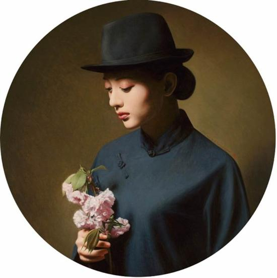 陈承卫《大民国-花思有期》尺寸：圆形直径80CM 布面油画 年代2016年