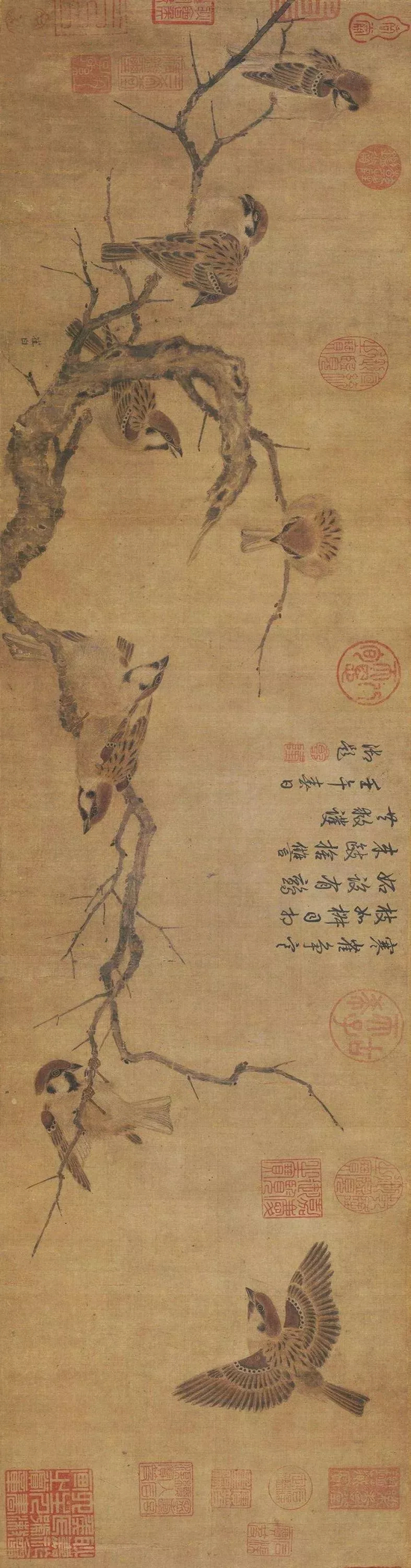 ▲ 《寒雀图图卷》 崔白 23.5 × 101.4 cm 北京故宫博物院藏