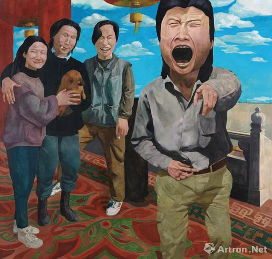 岳敏君《时代戏剧》布面油画 191×200cm 1992&nbsp;中国嘉德成交价：1610万元