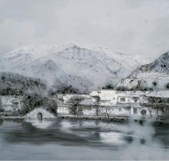 　《江南春雪系列之4》， 布面油彩，180×170cm，2017