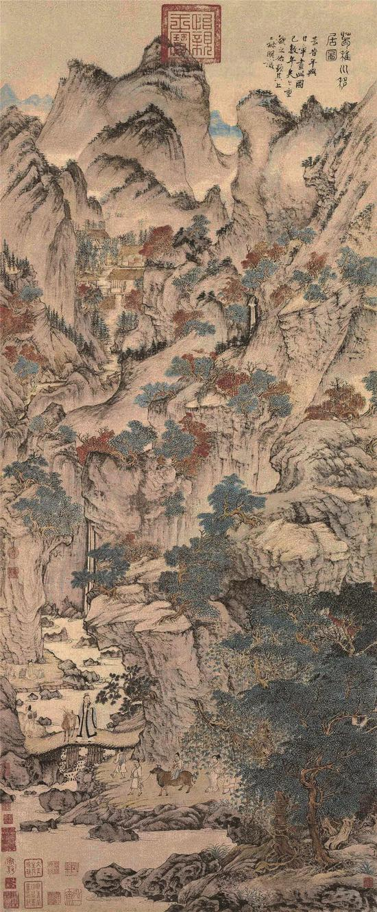 [元]王蒙 葛稚川移居图 纸本设色&nbsp; 139cm×58cm 故宫博物院藏