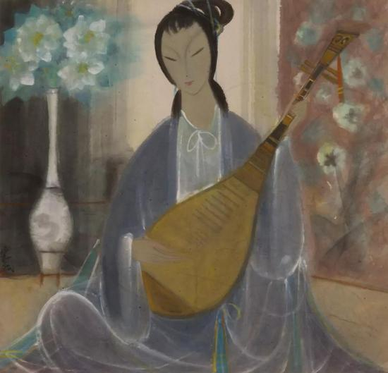 林风眠《琵琶仕女》
