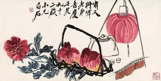 齐白石 满堂吉庆图镜心 设色纸本67.5×132.5 cm成交价：RMB 40，250，000