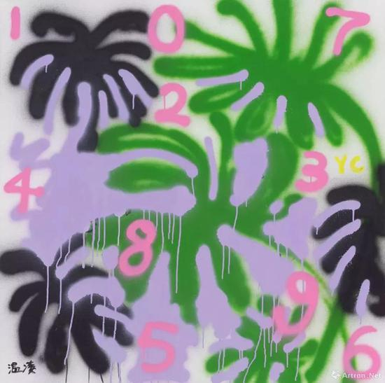 星空间&nbsp;温凌&烟囱 &nbsp;《数字和龟背竹》2018 &nbsp; 布面丙烯 &nbsp;100×100cm