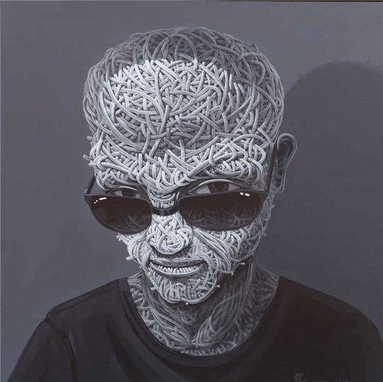 罗杰油画作品《囚_愤青头像》120x120cm&nbsp; arcylic on canvas 2014