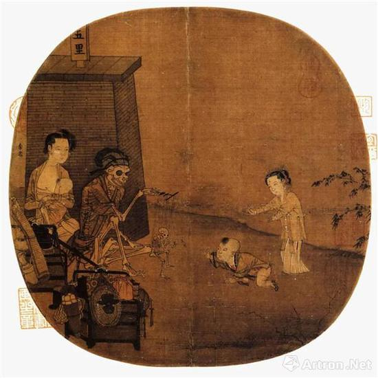 传李嵩《骷髅幻戏图》团扇&nbsp; 故宫博物院