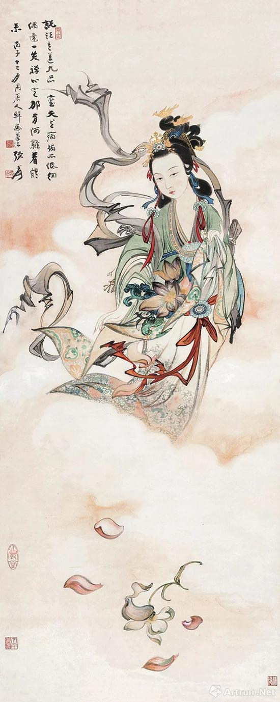 张大千《天女散花图》&nbsp; 130×53cm 1936年作