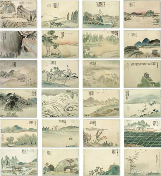 齐白石 &nbsp;石门二十四景 &nbsp;纸本设色 &nbsp;34cm×45.5cm×24 1910年 辽宁省博物馆藏