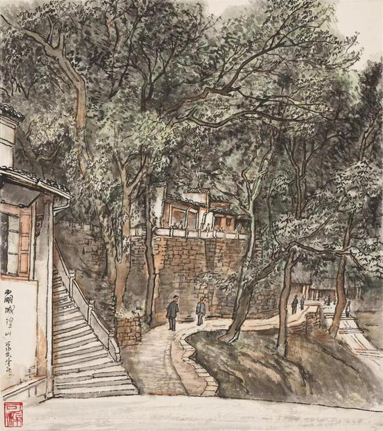 拍品编号1378&nbsp;李可染《西湖城隍山》设色纸本 镜框