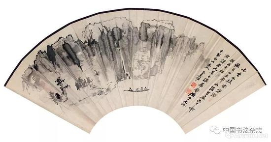张大千&nbsp; 国画赤壁游为黄君璧作扇面&nbsp; 1978年&nbsp; 香港钟志森藏
