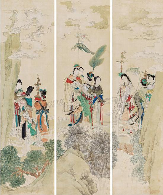 （清）任熊 瑶池祝寿图（三条屏）