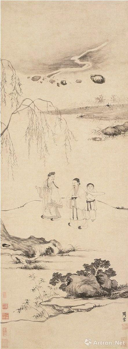 （明） 周官 携琴访友图 纸本墨笔&nbsp;纵112.5厘米 横49.5厘米 南京博物院藏