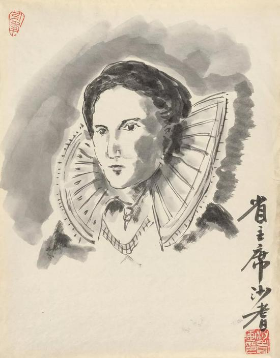 Lot.755-1 &nbsp;沙耆 &nbsp;公爵夫人 &nbsp;纸本水墨 &nbsp;37.3×29cm。