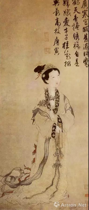 《嫦娥执桂图》 纸本设色，纵135.3厘米，横58.4厘米，美国大都会艺术博物馆藏