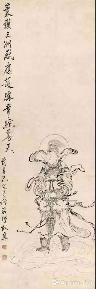 韦陀尊天像 清 罗聘 纸本水墨