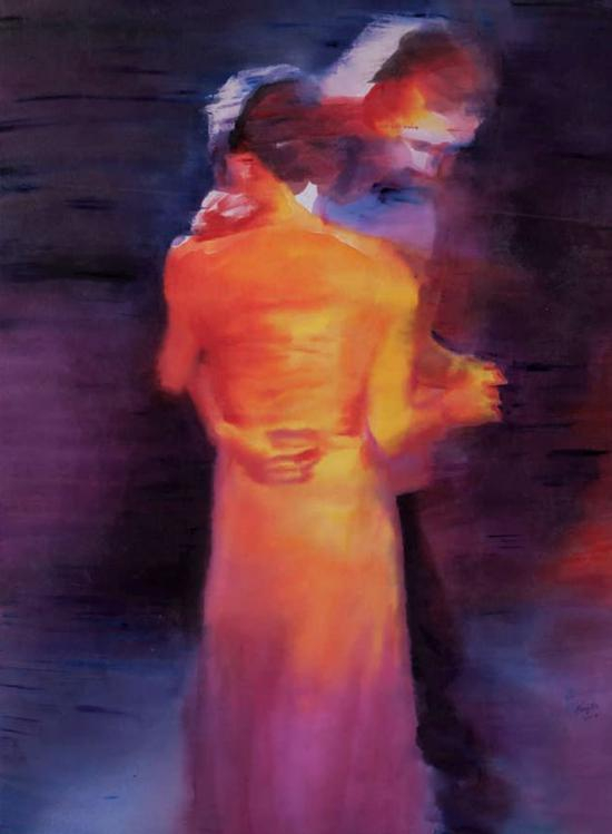 《2010 舞之三 》 ，丙烯，绵绸，136×100cm，2010