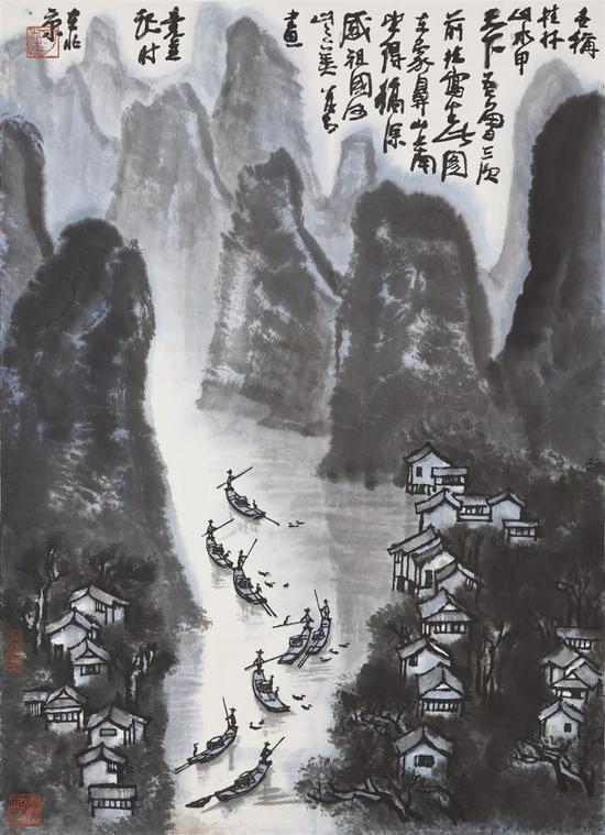 拍品编号1376&nbsp;李可染&nbsp;《桂林山水甲天下》&nbsp;设色纸本 镜框