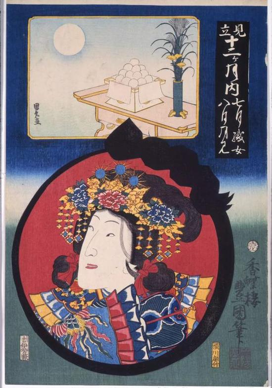《见立十二个月》之七月织女、八月中秋赏月&nbsp;1854年 东京都江户东京博物馆藏