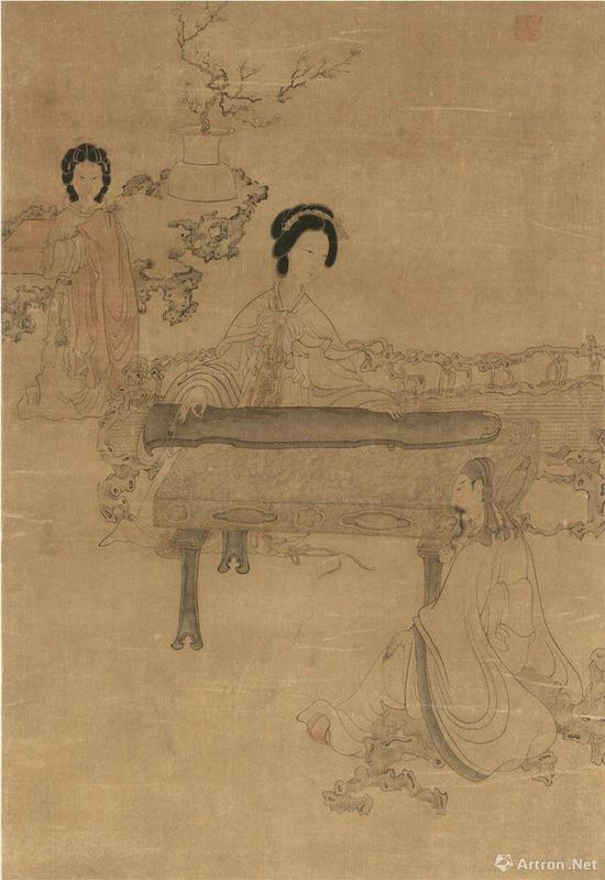（明）陈洪绶 听琴图（局部） 纸本设色&nbsp;纵112.5厘米 横49.5厘米 北京故宫博物院藏