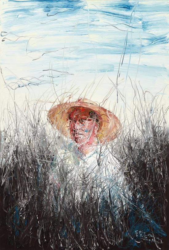 曾梵志 《戴草帽的人》，2004，成交价 ：4，880，000 港元
