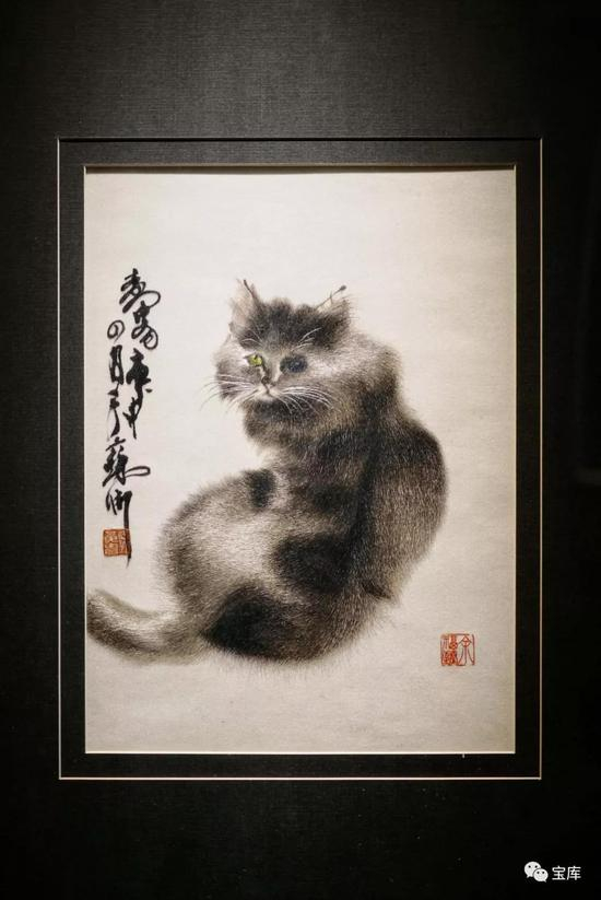 苏绣《泼墨写意猫》
