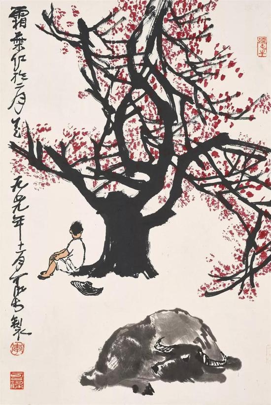 拍品编号1377&nbsp;李可染&nbsp;《霜叶红于二月花》&nbsp;设色纸本 镜框