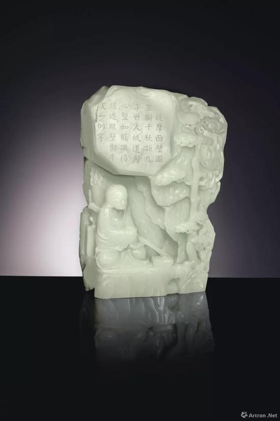 拍品编号962 清 青白玉雕达摩面壁图山子