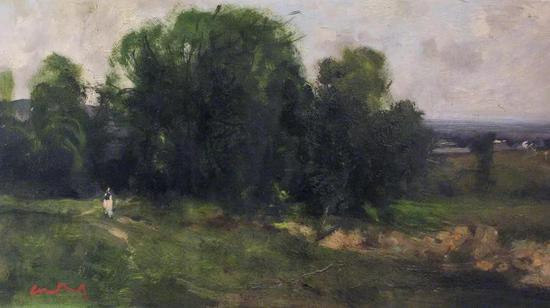 《树林》1978年&nbsp; 23x40cm&nbsp; 木板油彩
