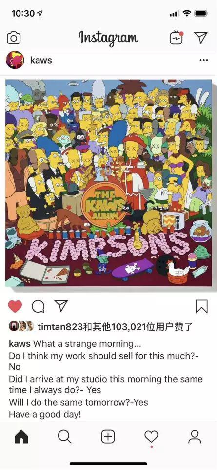 拍卖后，KAWS在某社交媒体的分享