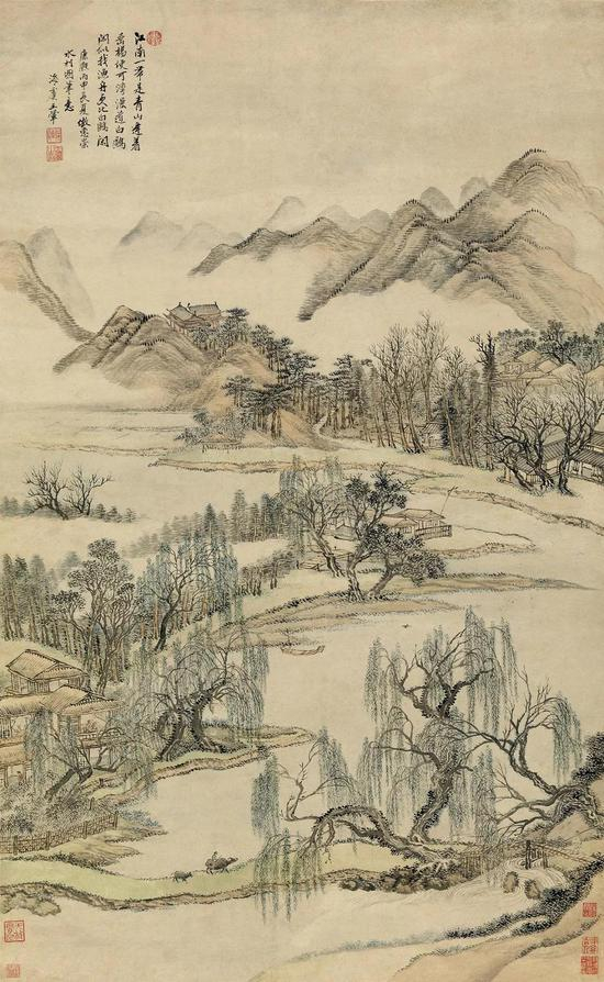 王翚 仿惠崇水村图&nbsp; 立轴 设色纸本&nbsp; 101.5×62 cm 成交价：RMB 9，200，000