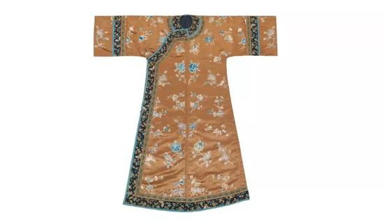 ▌清 19世纪 &nbsp;褐地绣花卉纹袍