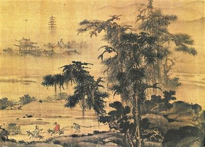 颜宗的《湖山平远图》局部