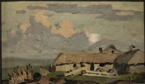 任丽君，《牛棚》，纸上油画，1970