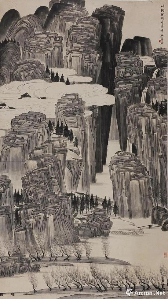 齐白石&nbsp; 《云山深涧》&nbsp;&nbsp;162×92cm