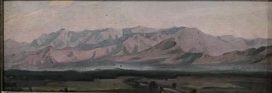 任丽君，《朝霞中的远山》，布上油画，1971