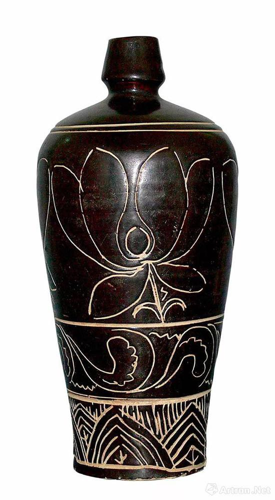西夏磁州窑系黑釉刻花梅瓶 &nbsp;（编者注：可能为金代山西窑场）
