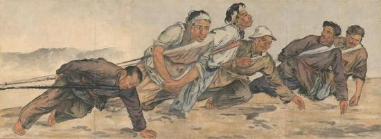 《纤夫》 李斛 水墨设色 86×234&nbsp;cm 1946年