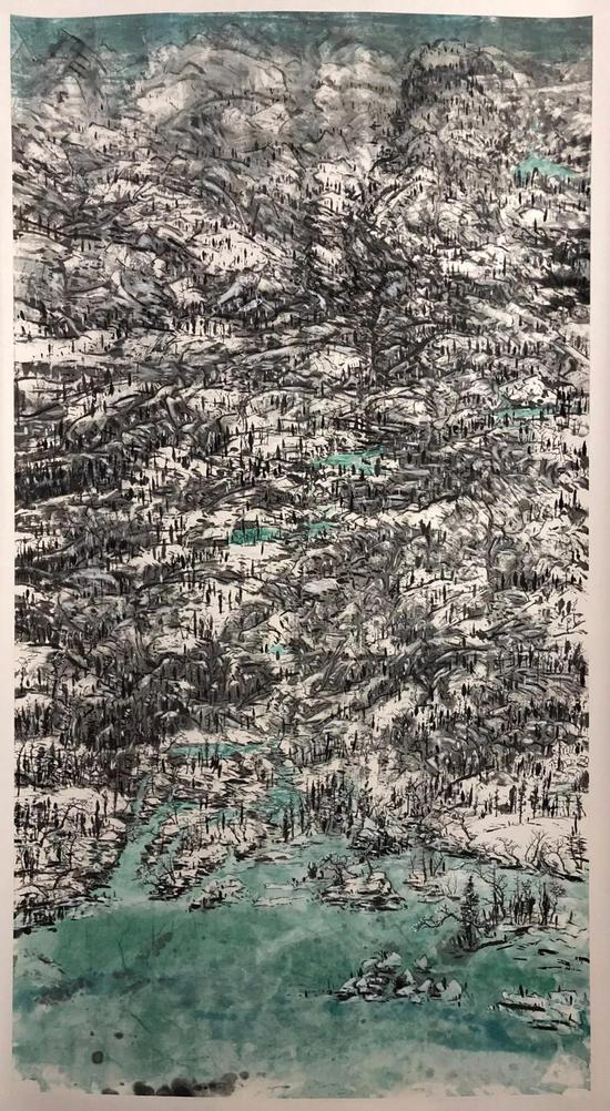 阿尔卑斯的冬日 &nbsp; 2016 &nbsp; 纸本设色 &nbsp; 180x105cm