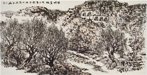 《岩畔夏牧》68cm×136cm 2013年