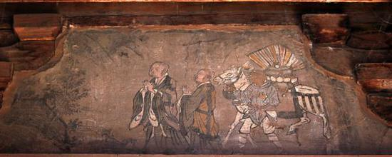 山西稷山县青龙寺大雄宝殿拱眼处唐僧取经壁画