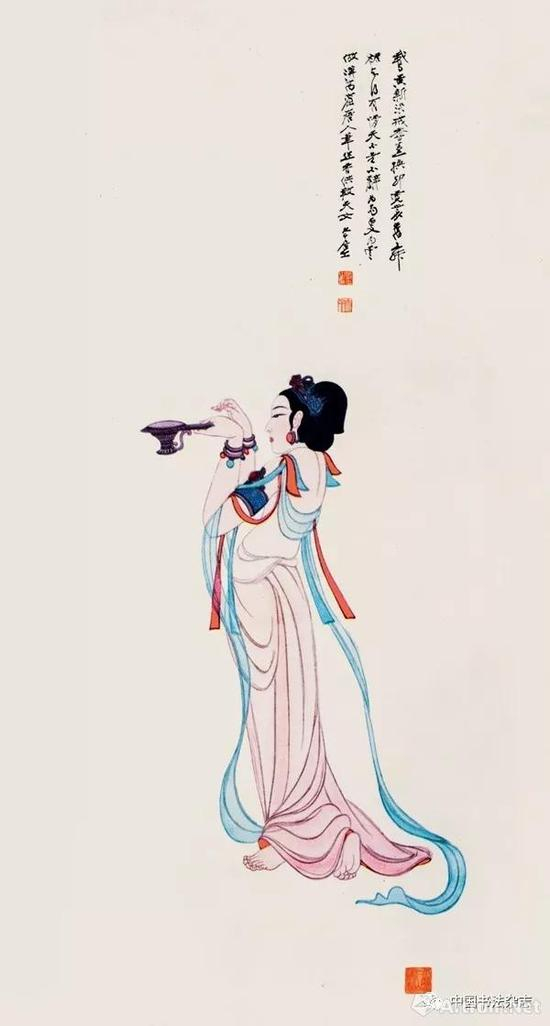 张大千&nbsp; 国画供养天女中堂&nbsp; 1948年&nbsp; 私人藏