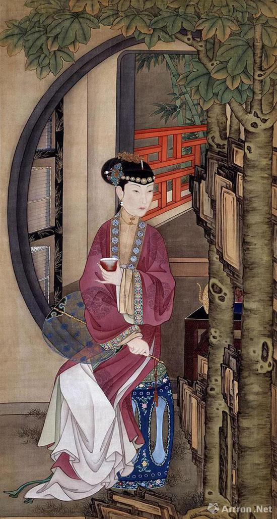 《十二美人图》之《桐荫品茶》