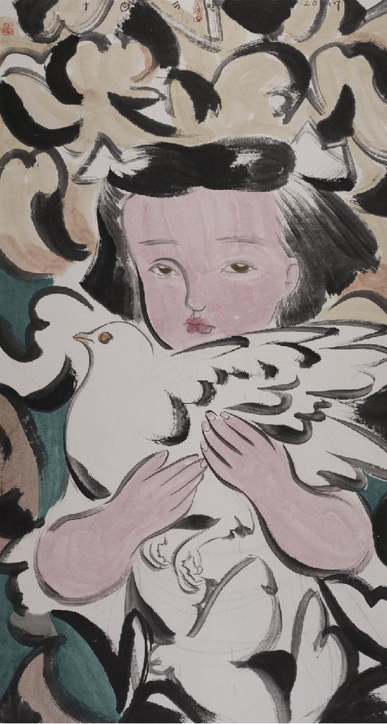 刘巨德《蒙童》， 纸本设色，2017年