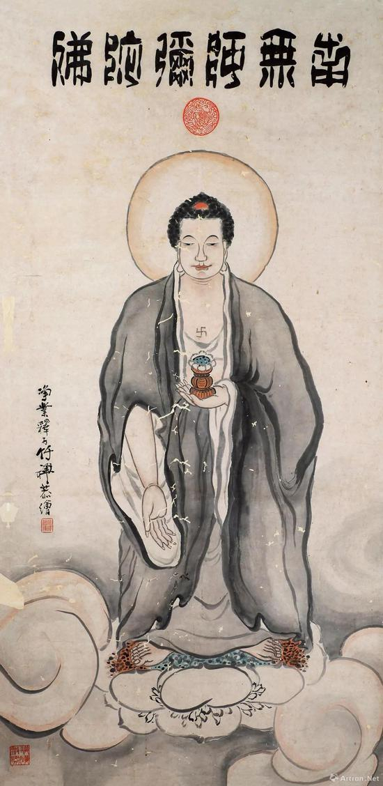 清代 &nbsp;竹禅《南无阿弥陀佛》立轴 &nbsp;纸本设色 &nbsp;129×62厘米