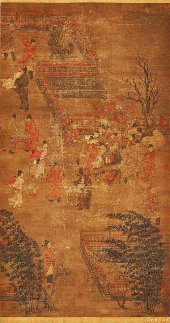 ▲《唐后行从图》高180厘米、宽100厘米，绢本，设色