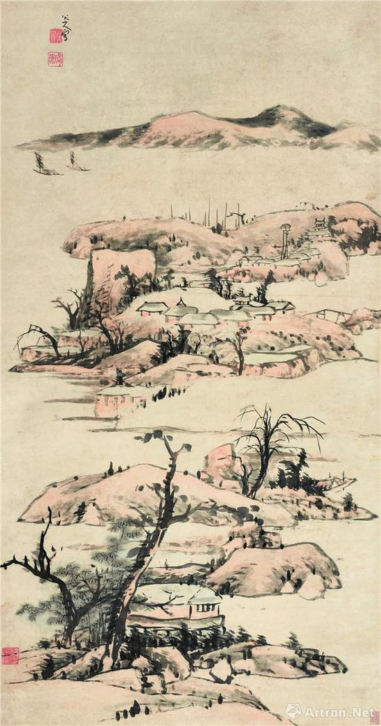 附图8 清八大山人《仿倪山水》立轴 （2009年匡时国际8400万元成交，王方宇、王己迁旧藏