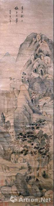 明董其昌仿黄公望山水图轴 长122.5厘米，横33厘米 现藏湖南省博物馆